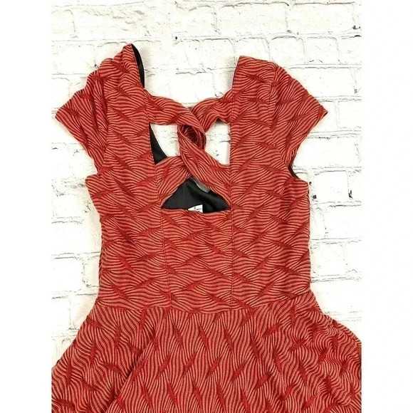 Orange Textured Fit & Flare Dress SMALL Cross Back Cap Sleeves Bar iii - Picture 10 of 16